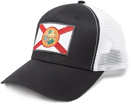 Florida Flag Trucker Baseball Snapback Hat (Black/White) - International Tie