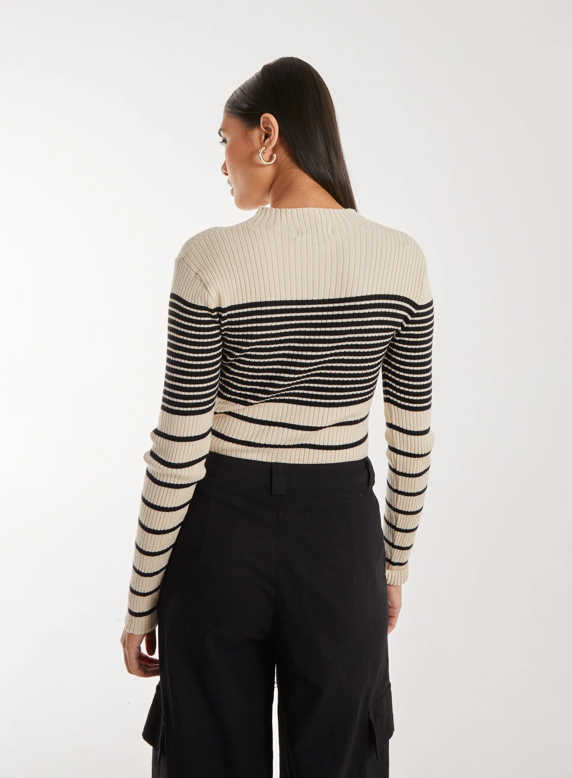 High Neck Mixed Stripe Jumper