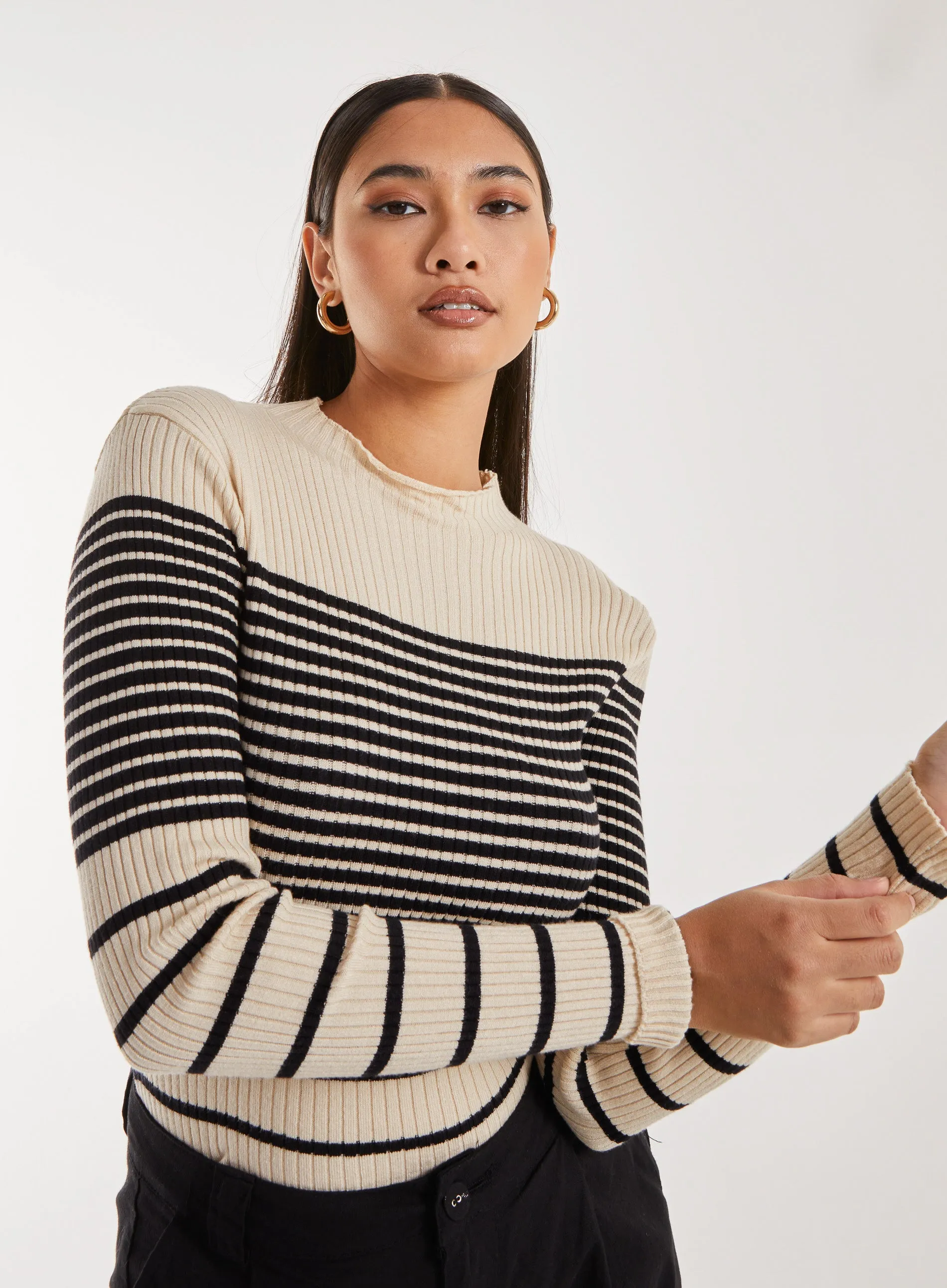 High Neck Mixed Stripe Jumper
