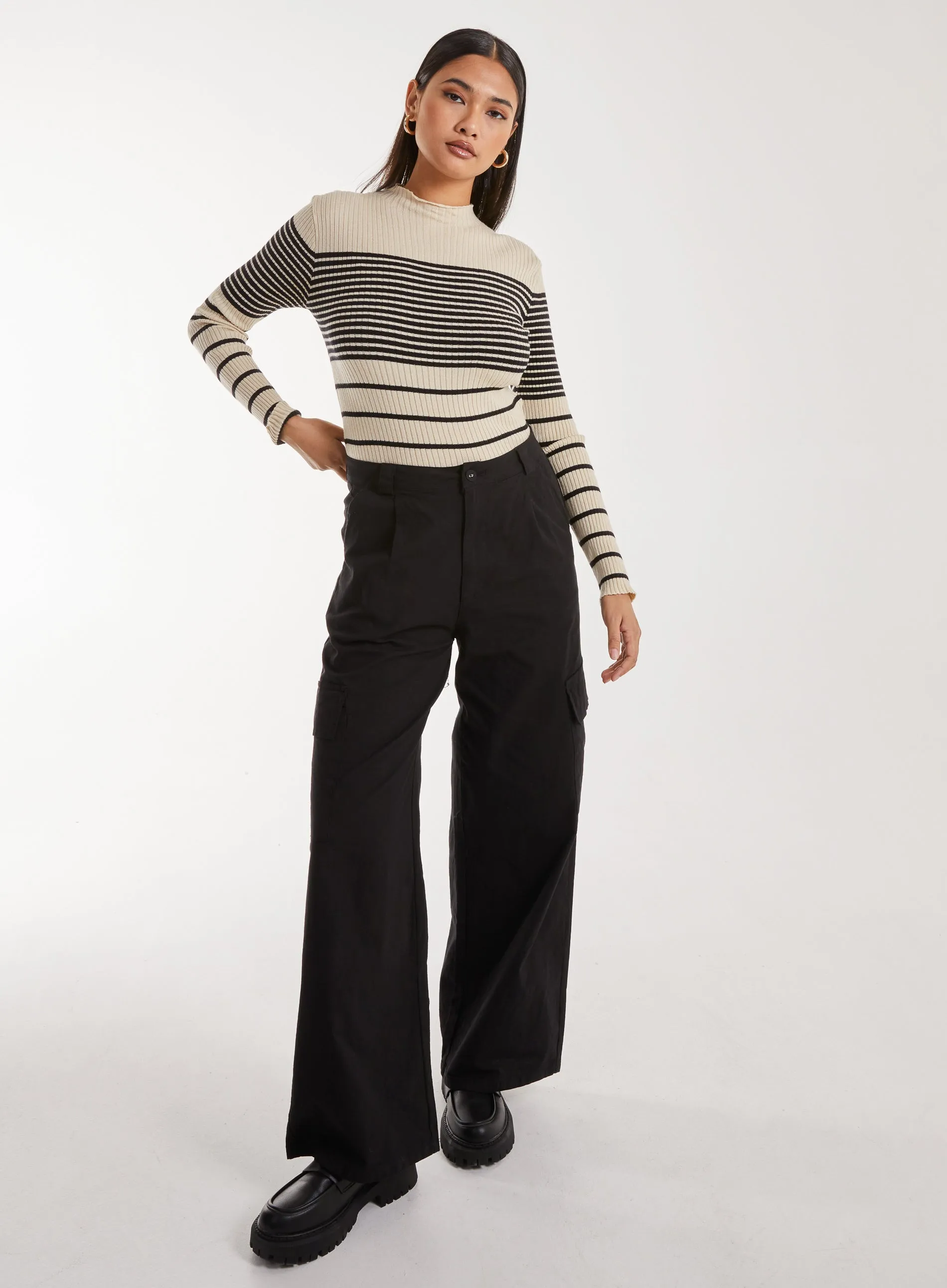 High Neck Mixed Stripe Jumper