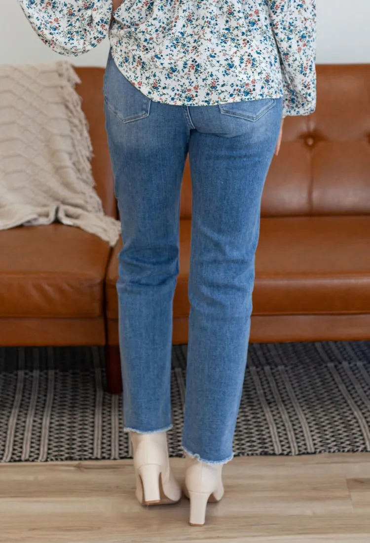 High Rise Straight Leg Distressed Jeans