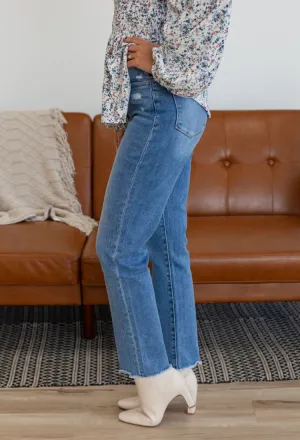 High Rise Straight Leg Distressed Jeans