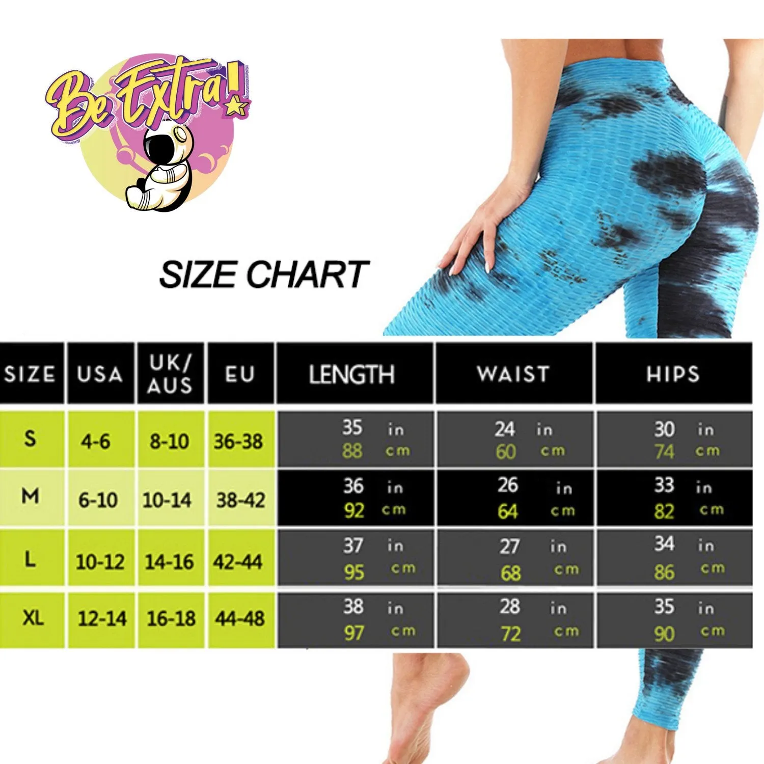 High Waist Tie Dye Butt Lifting Textured Workout Leggings (Blue/White)
