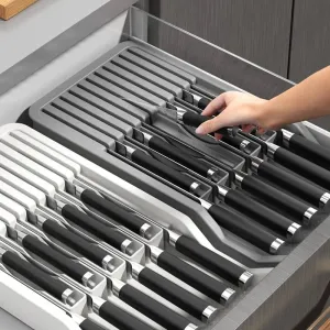 In Drawer Knife Block Holder With Expandable Cutlery Tray Kitchen Drawer Insert Knives Durable