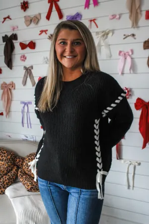It’s A Tie Lace Up Sweater • Black