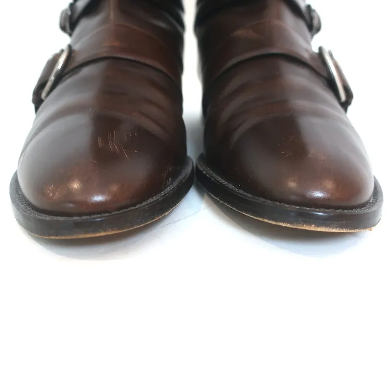 Jean Paul Gaultier Knee High Flat Riding Boots Dark Brown Leather Size 38.5