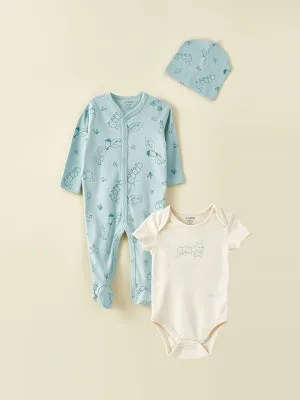 Long Sleeve Printed Organic Cotton Baby Boy Hospital Discharge Set