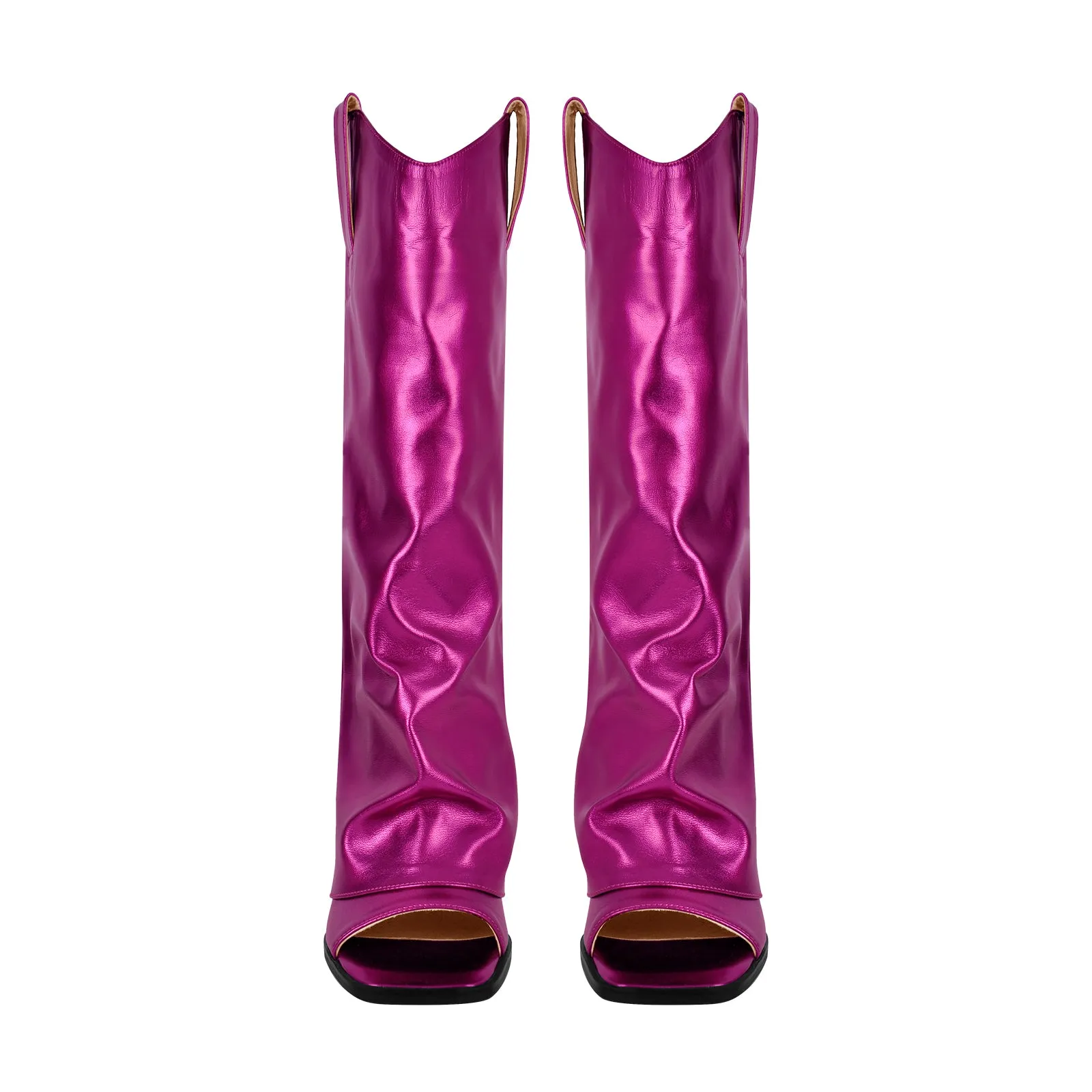 Metallic Open Toe Wedge Heel Boots