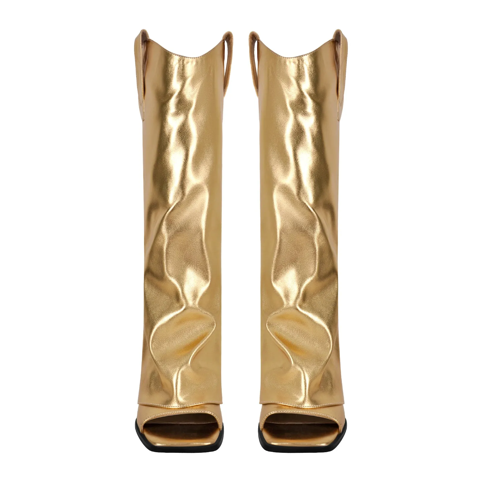 Metallic Open Toe Wedge Heel Boots