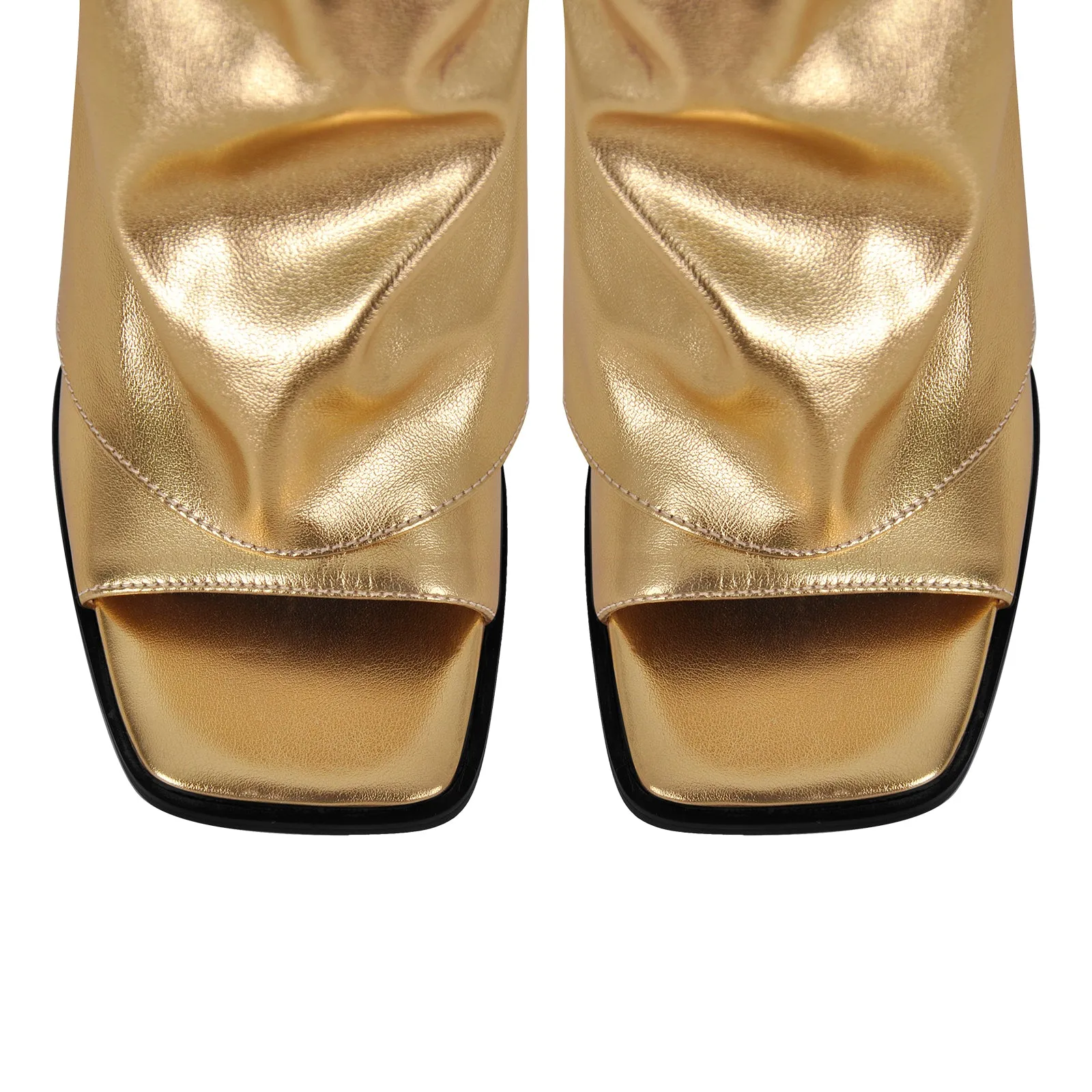 Metallic Open Toe Wedge Heel Boots