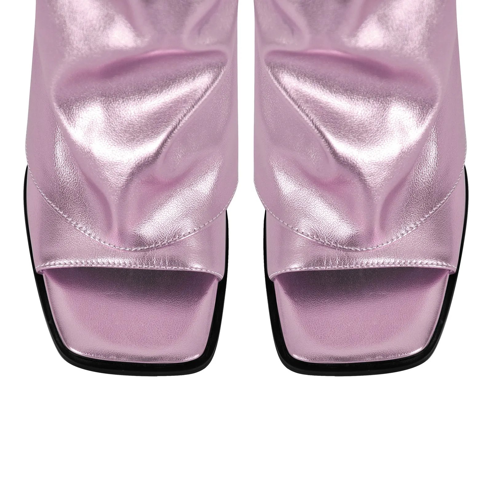 Metallic Open Toe Wedge Heel Boots