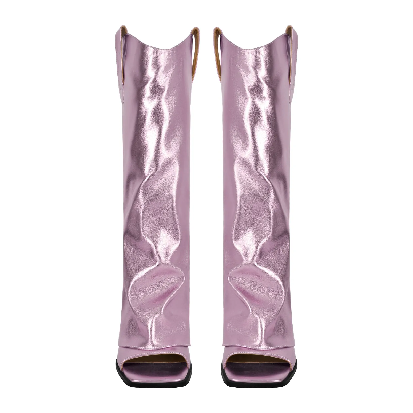 Metallic Open Toe Wedge Heel Boots