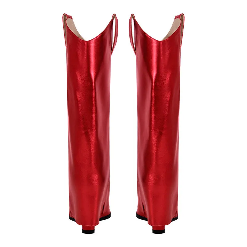 Metallic Open Toe Wedge Heel Boots