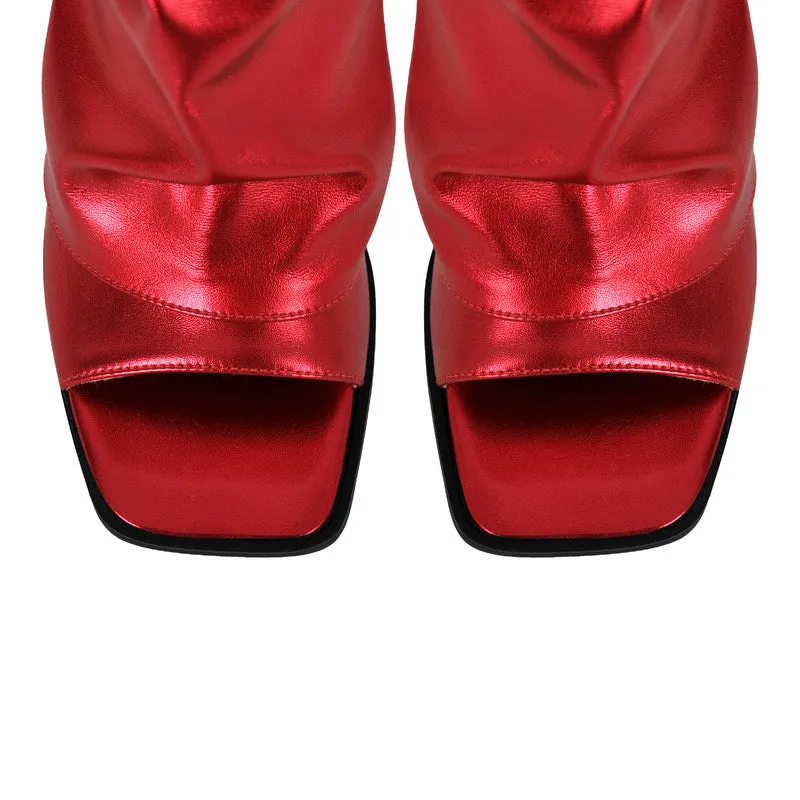 Metallic Open Toe Wedge Heel Boots
