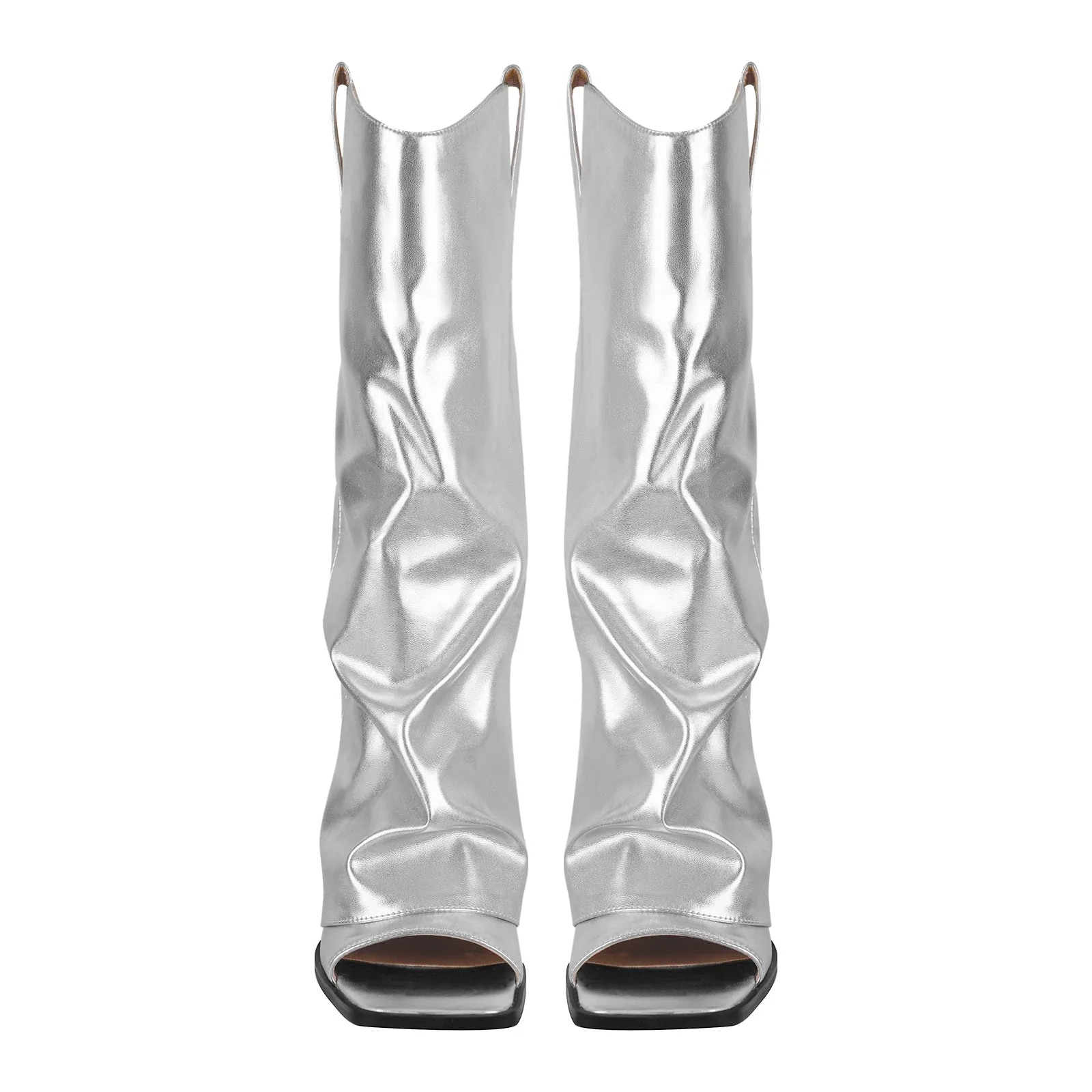 Metallic Open Toe Wedge Heel Boots