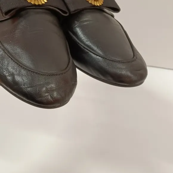 Michael Kors Rory Lion Head  Genuine Leather Loafer Black w Gold Size 7.5M