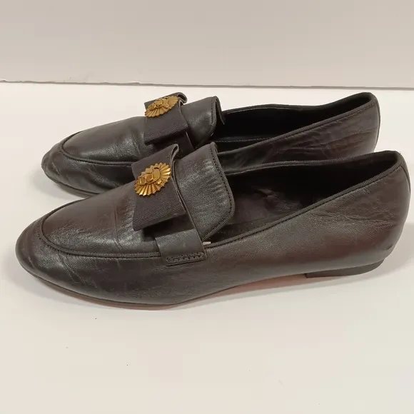 Michael Kors Rory Lion Head  Genuine Leather Loafer Black w Gold Size 7.5M
