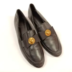 Michael Kors Rory Lion Head  Genuine Leather Loafer Black w Gold Size 7.5M