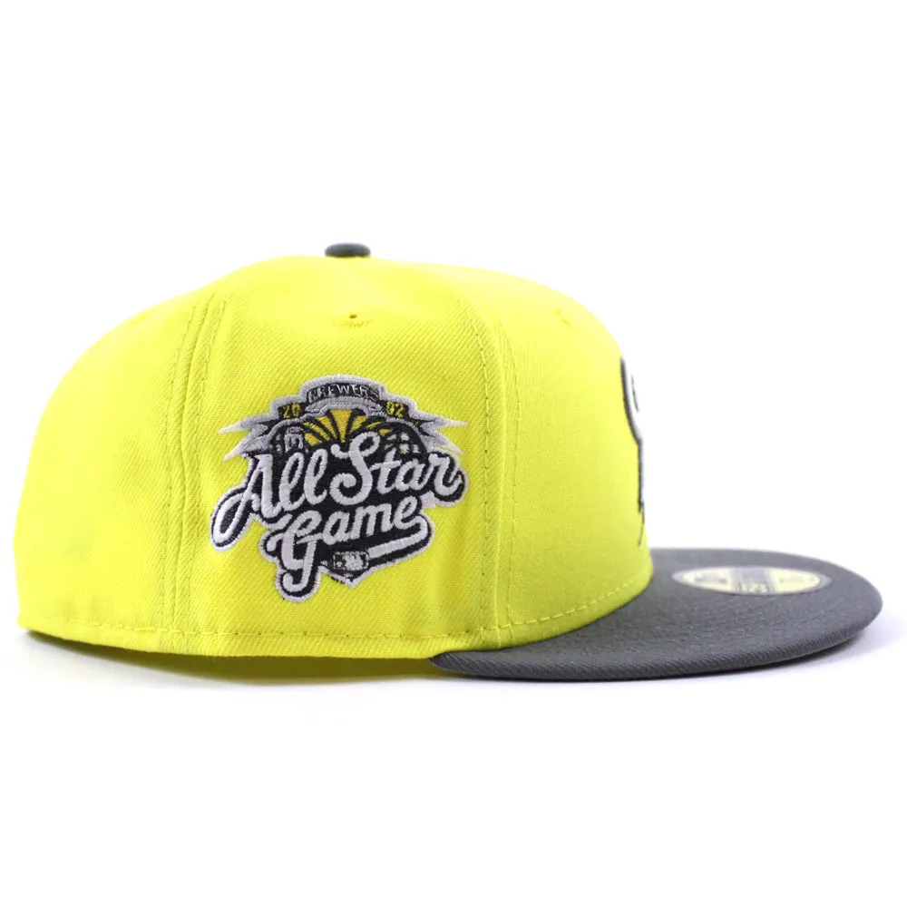 Milwaukee Brewers 2002 All Star Game New Era 59Fifty Fitted Hat (GITD Soft Yellow Stone Gray Gray Under Brim)