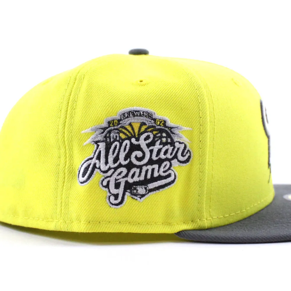 Milwaukee Brewers 2002 All Star Game New Era 59Fifty Fitted Hat (GITD Soft Yellow Stone Gray Gray Under Brim)