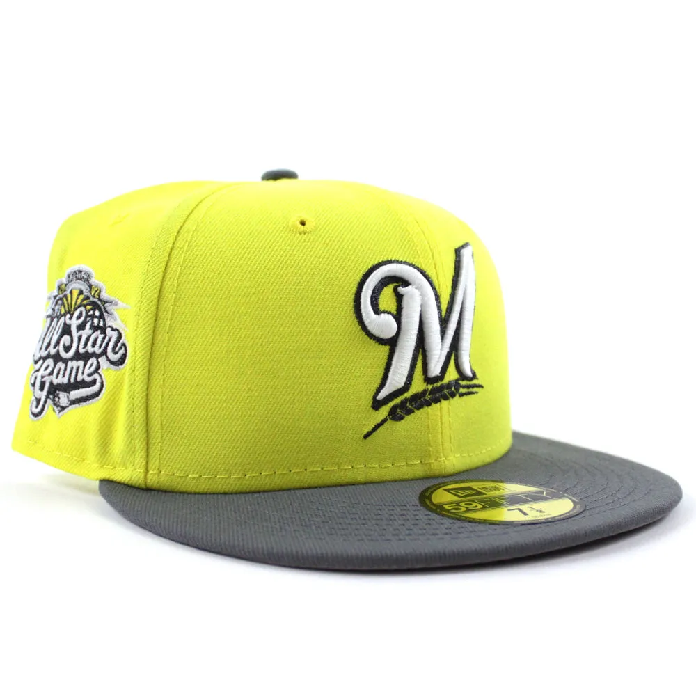 Milwaukee Brewers 2002 All Star Game New Era 59Fifty Fitted Hat (GITD Soft Yellow Stone Gray Gray Under Brim)