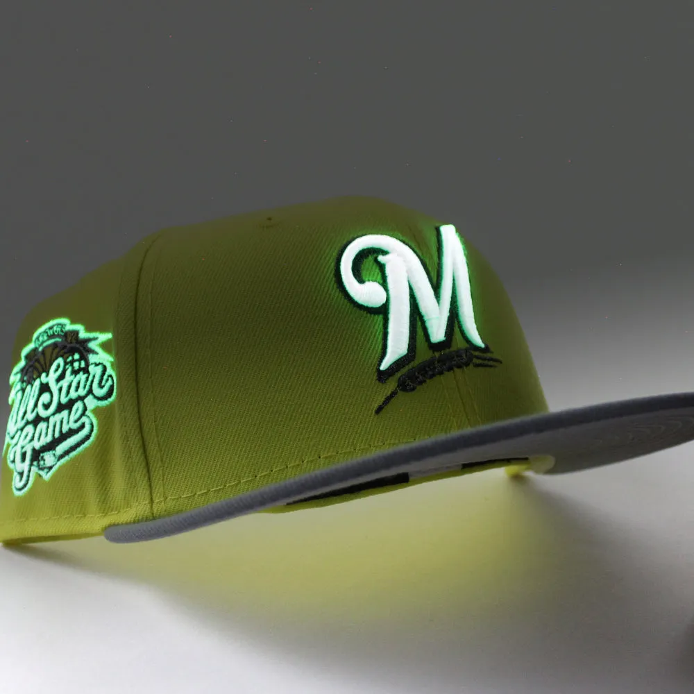 Milwaukee Brewers 2002 All Star Game New Era 59Fifty Fitted Hat (GITD Soft Yellow Stone Gray Gray Under Brim)