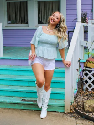 Mint For You Peplum Top, Light Sage