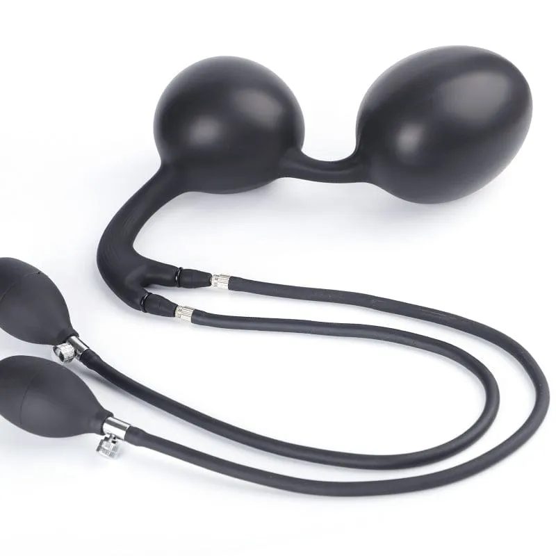 MRIMIN Inflatable Anal Plug Double Headed Body-Safe Tail Plugs Butt Silicone Training Sex Toys for Male, Female and Beginners, Steel Ball Included