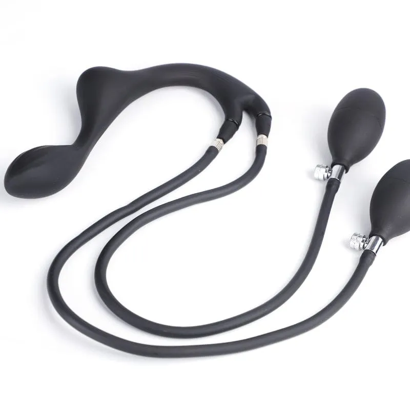 MRIMIN Inflatable Anal Plug Double Headed Body-Safe Tail Plugs Butt Silicone Training Sex Toys for Male, Female and Beginners, Steel Ball Included