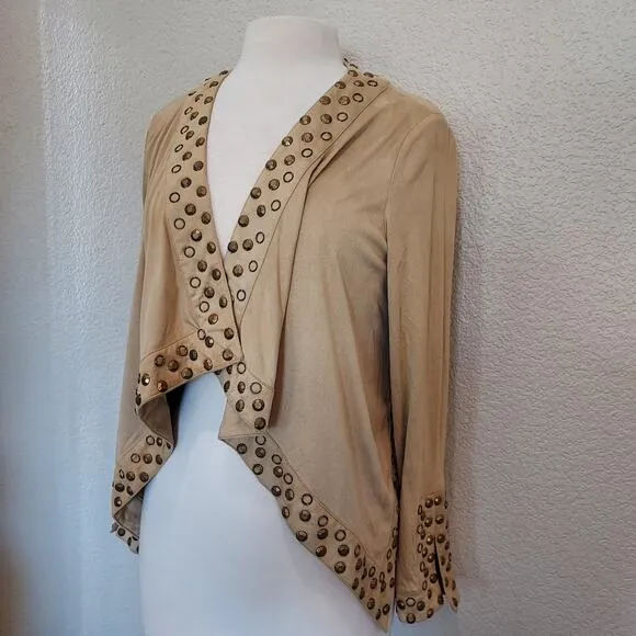 NEW Alberto Makali Camel Tan Studded Open Cardigan Size M