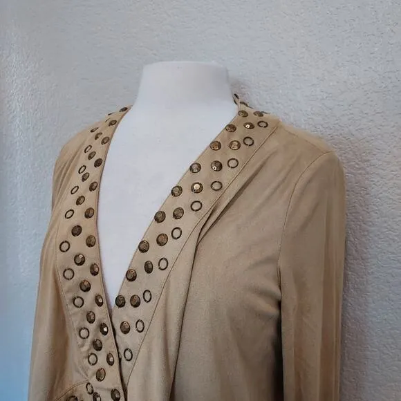 NEW Alberto Makali Camel Tan Studded Open Cardigan Size M