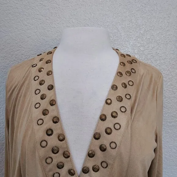 NEW Alberto Makali Camel Tan Studded Open Cardigan Size M