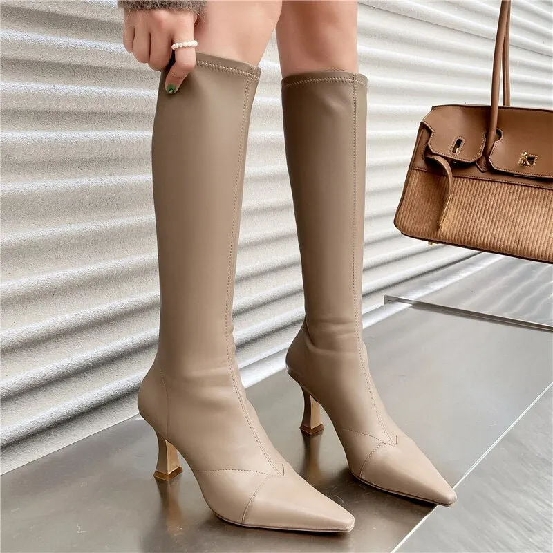 new Autumn and winter Women knee-high boots Microfiber stretch boots