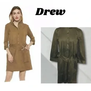 NEW Drew Faux Suede Piper Belted Dress Saddle Sz XS