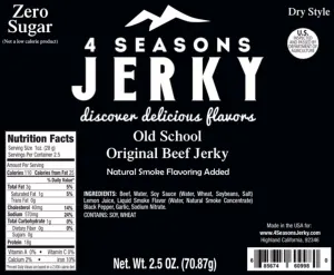 Old School Original Beef Jerky - Zero Sugar - 2.50 oz