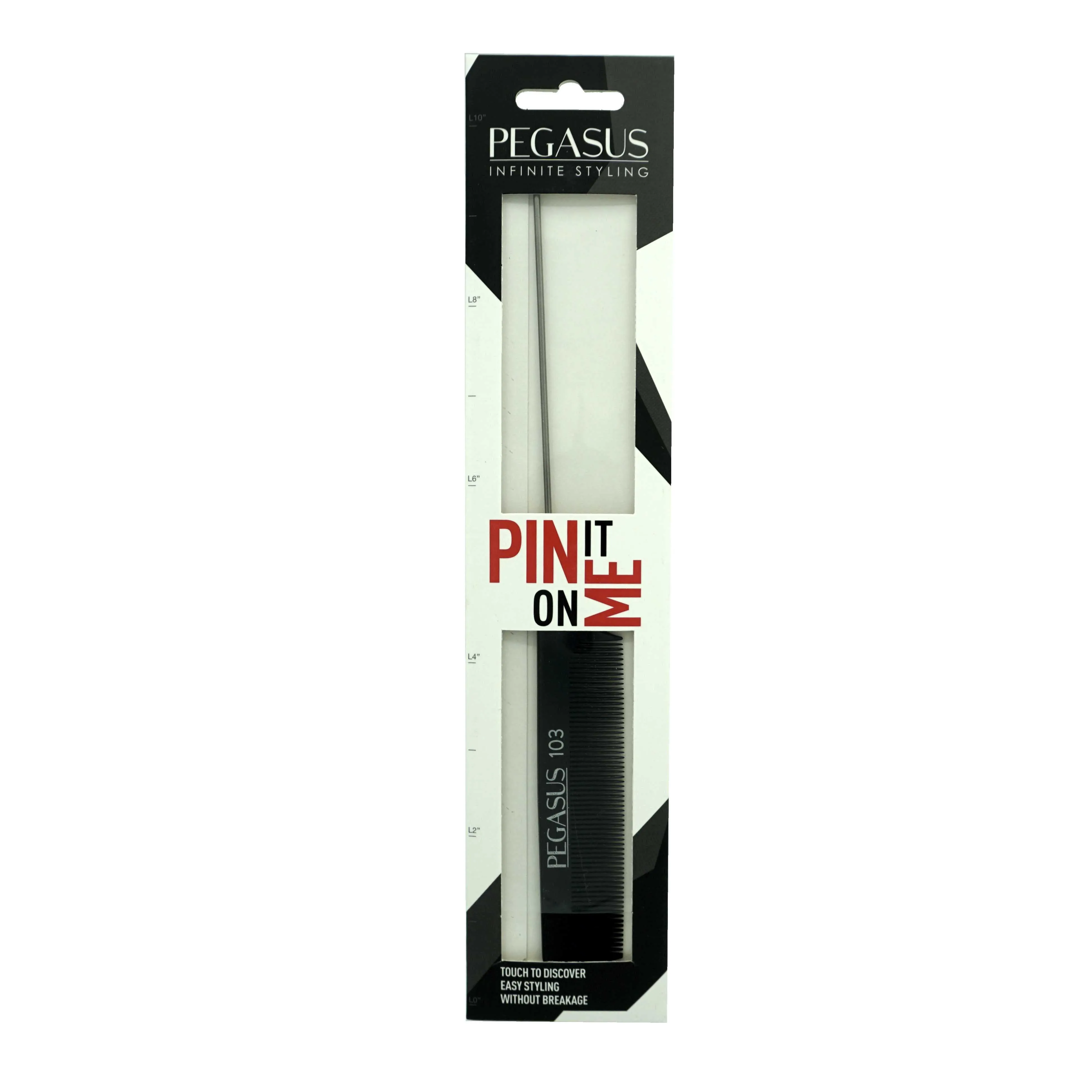 Pegasus 103, 9.5in Hard Rubber Fine Tooth Pintail Comb, Smooth Edges, Anti Static, Heat and Chemically Resistant, Stainless Steel Pin, Great for Parting, Coloring Hair | Peines de goma dura - Black