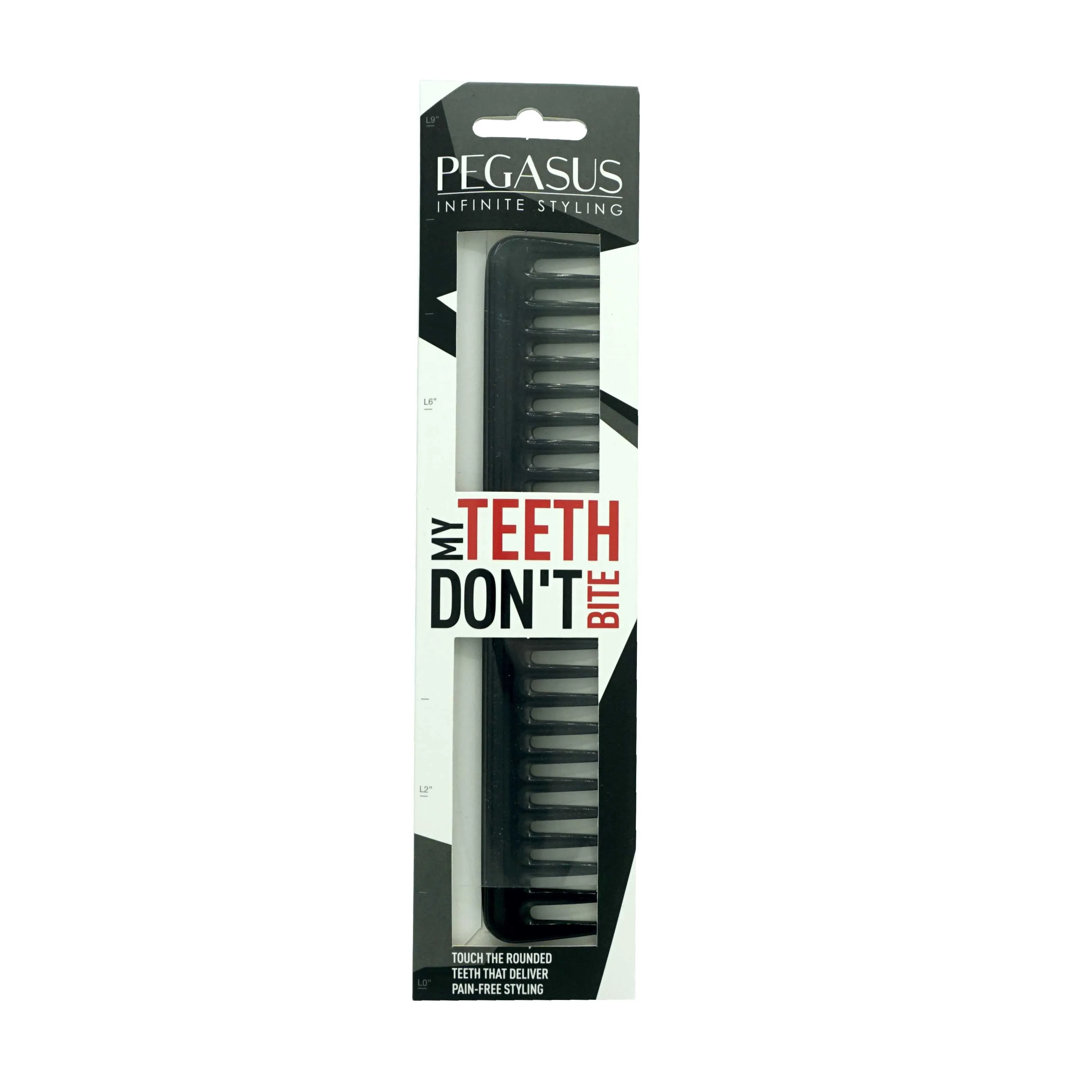 Pegasus 406, 7in Hard Rubber Wide Tooth Styling Comb, Handmade, Seamless, Smooth Edges, Anti Static, Heat and Chemically Resistant, Wet Hair, Everyday Grooming Comb | Peines de goma dura - Black