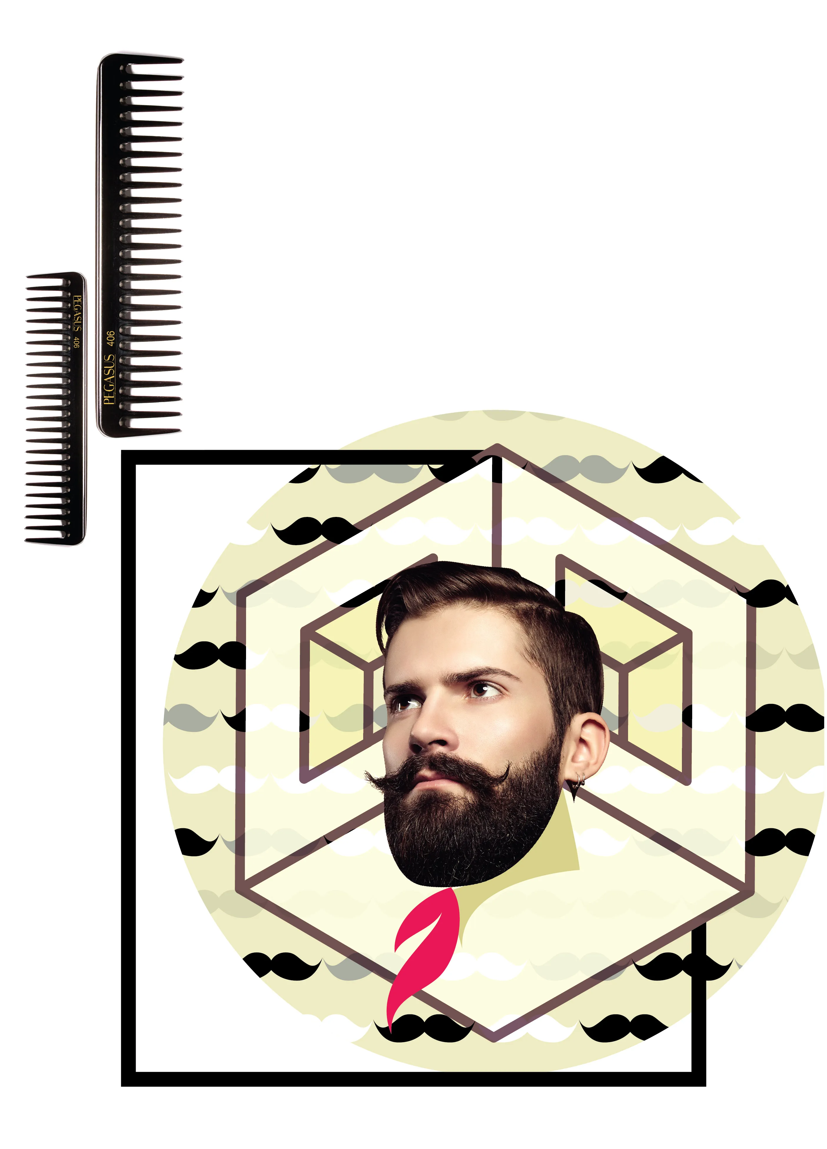 Pegasus 406, 7in Hard Rubber Wide Tooth Styling Comb, Handmade, Seamless, Smooth Edges, Anti Static, Heat and Chemically Resistant, Wet Hair, Everyday Grooming Comb | Peines de goma dura - Black