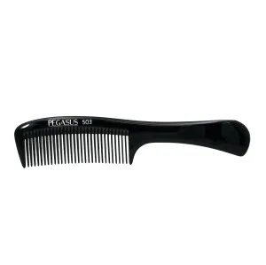 Pegasus 503, 8.5in Hard Rubber Handle Comb, Handmade, Seamless, Smooth Edges, Anti Static, Heat and Chemically Resistant, Wet Hair, Everyday Grooming Comb | Peines de goma dura - Black