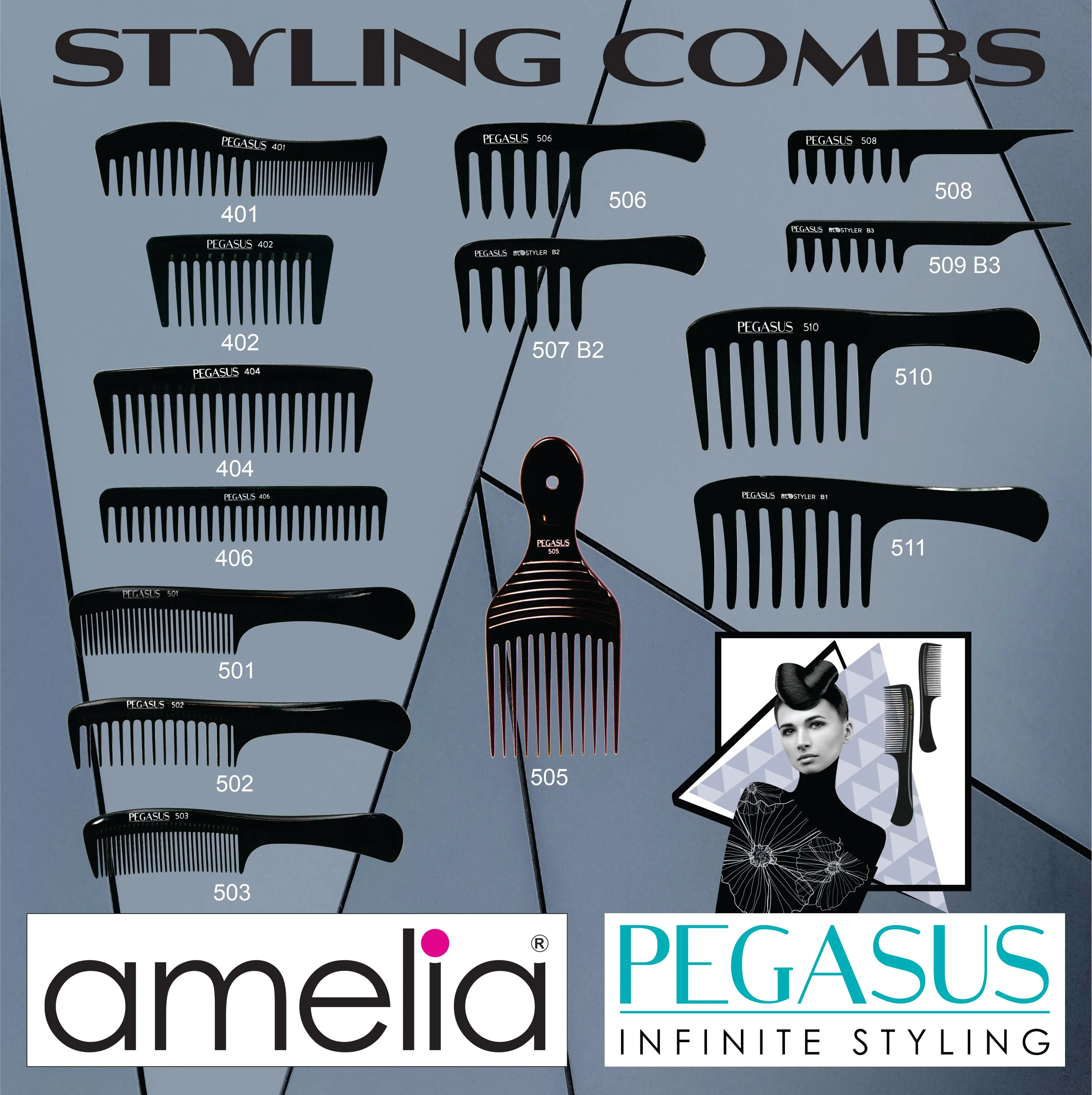 Pegasus 503, 8.5in Hard Rubber Handle Comb, Handmade, Seamless, Smooth Edges, Anti Static, Heat and Chemically Resistant, Wet Hair, Everyday Grooming Comb | Peines de goma dura - Black