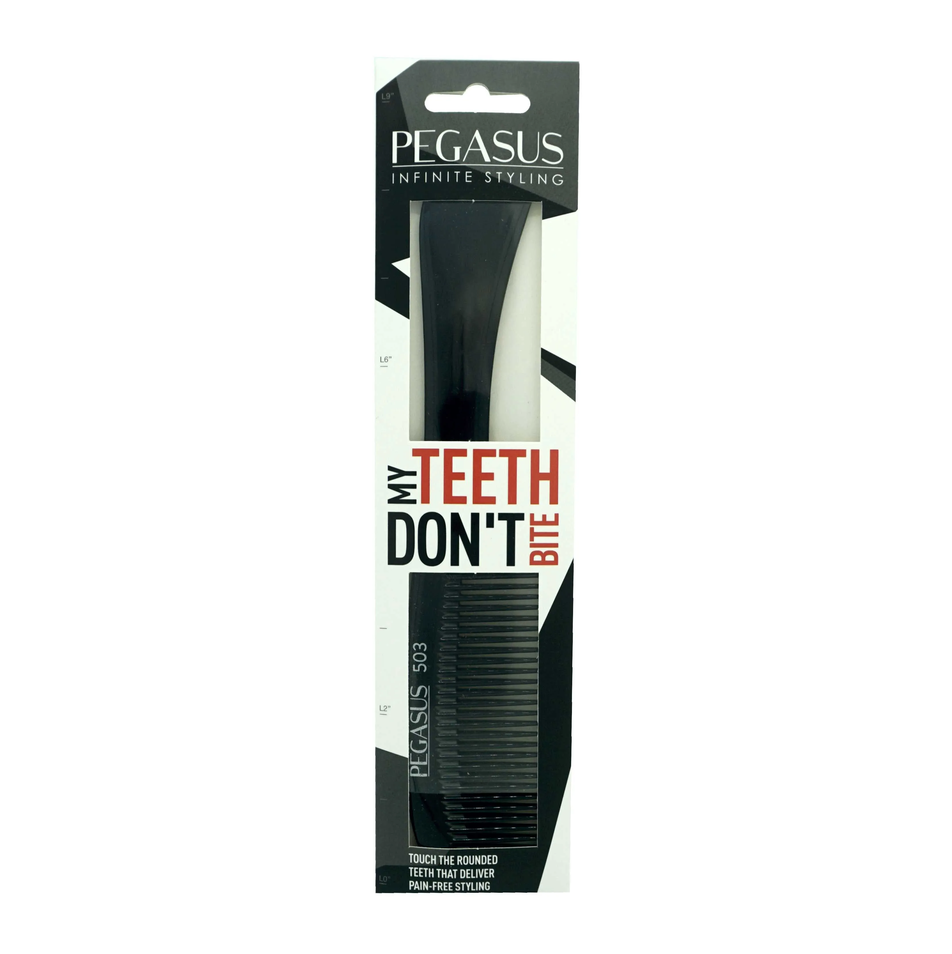 Pegasus 503, 8.5in Hard Rubber Handle Comb, Handmade, Seamless, Smooth Edges, Anti Static, Heat and Chemically Resistant, Wet Hair, Everyday Grooming Comb | Peines de goma dura - Black