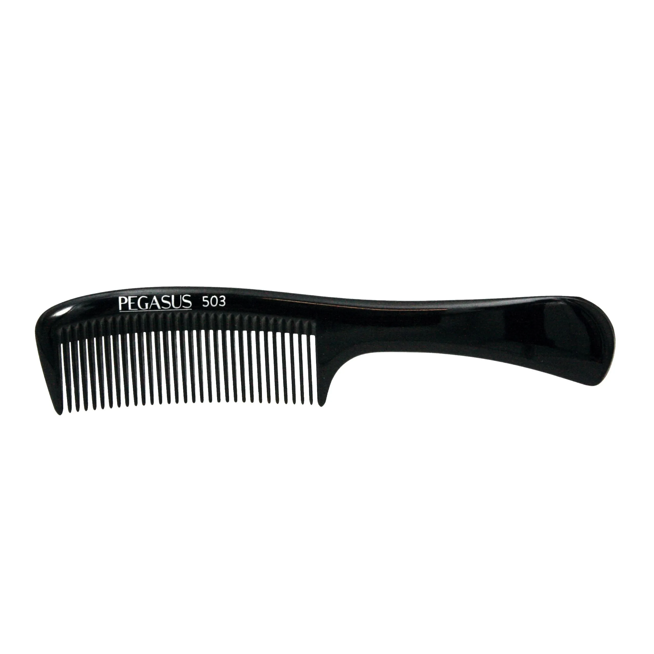 Pegasus 503, 8.5in Hard Rubber Handle Comb, Handmade, Seamless, Smooth Edges, Anti Static, Heat and Chemically Resistant, Wet Hair, Everyday Grooming Comb | Peines de goma dura - Black