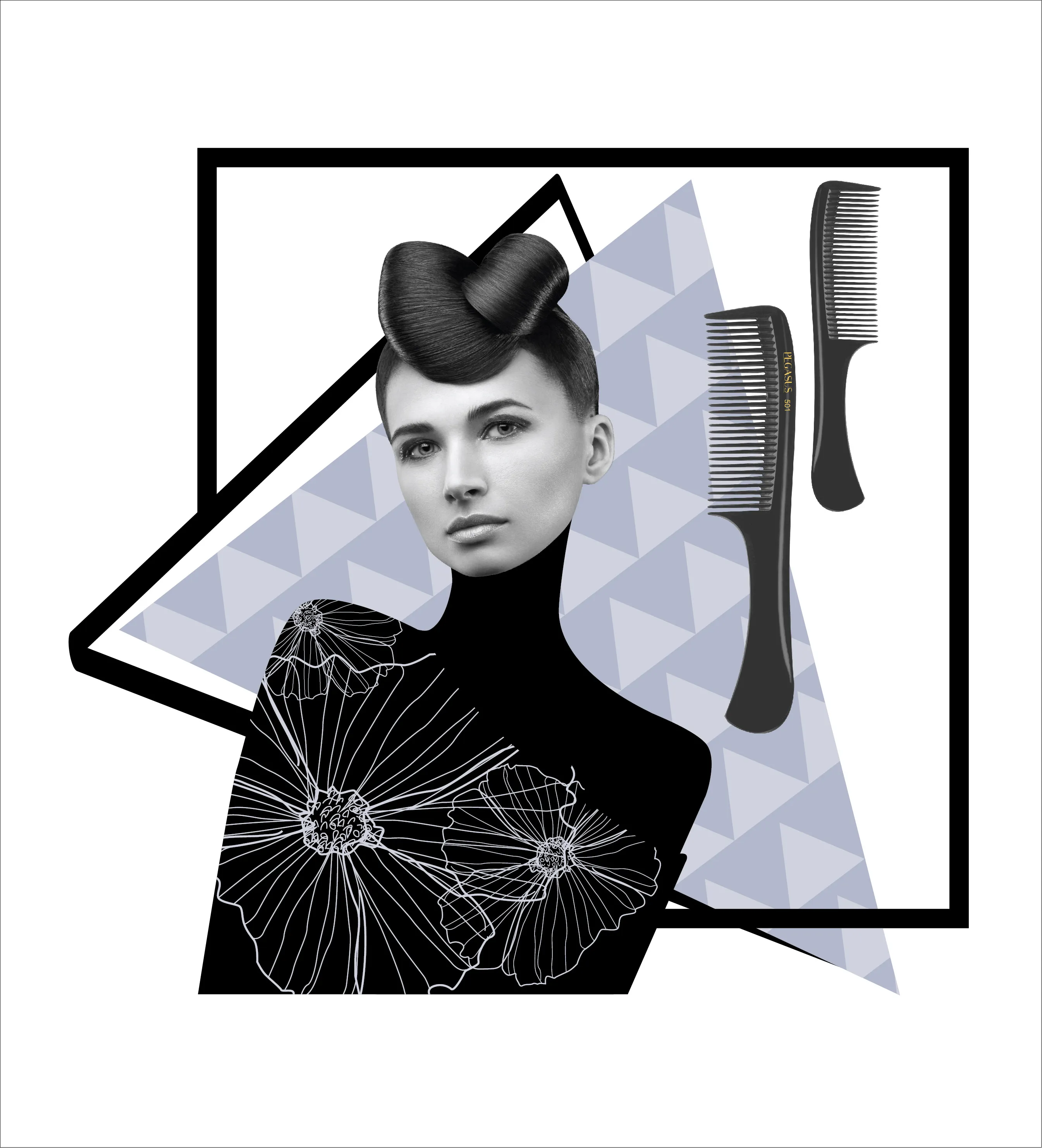 Pegasus 503, 8.5in Hard Rubber Handle Comb, Handmade, Seamless, Smooth Edges, Anti Static, Heat and Chemically Resistant, Wet Hair, Everyday Grooming Comb | Peines de goma dura - Black