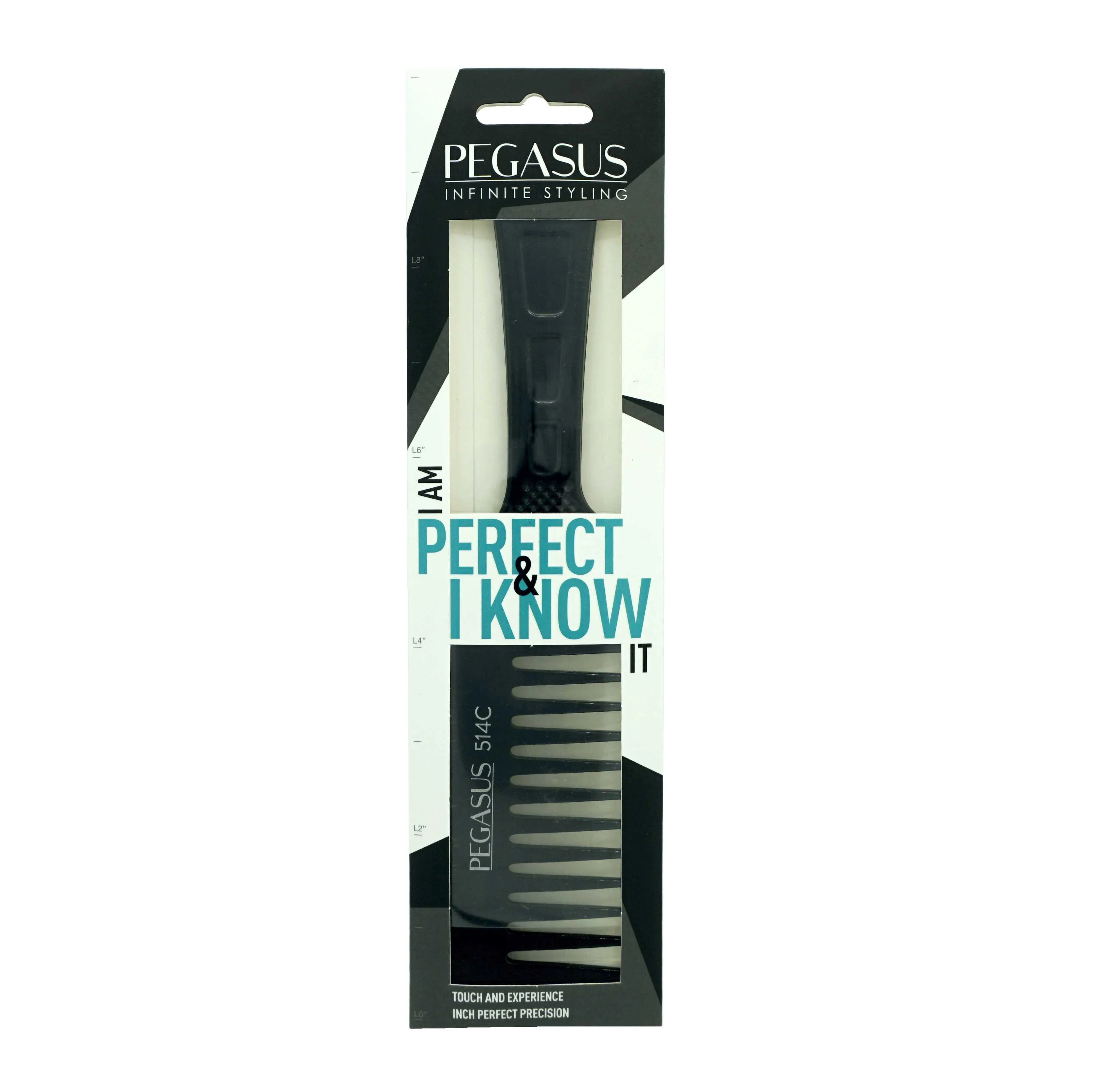 Pegasus 514C, 8.75in Hard Rubber Course Tooth Flattop Butch Comb, Handmade, Seamless, Smooth Edges, Anti Static, Heat and Chemically Resistant Comb | Peines de goma dura - Black