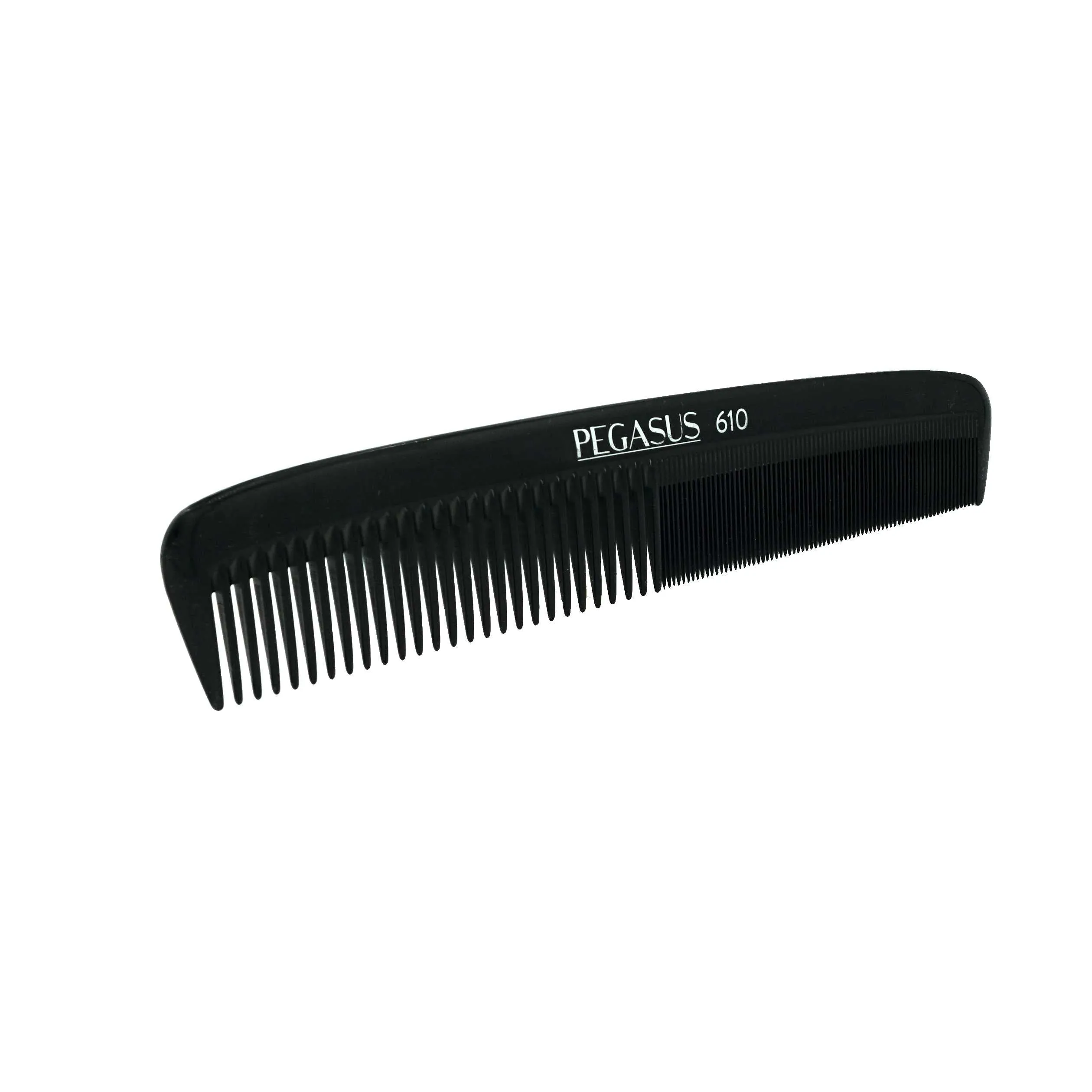 Pegasus 610, 9in Hard Rubber Heavy Styling Comb, Handmade, Seamless, Smooth Edges, Anti Static, Heat and Chemically Resistant, Portable Pocket Purse Dresser Comb | Peines de goma dura - Black