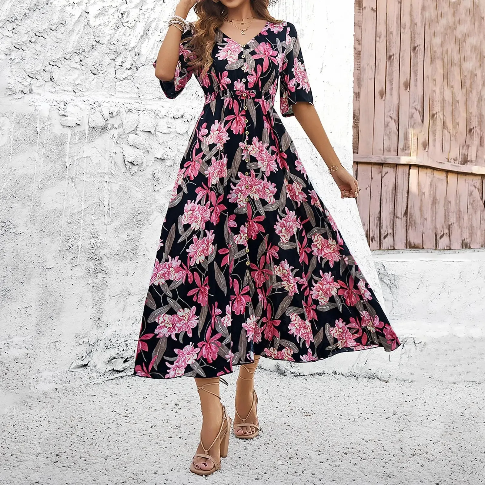 Phoebe™ | Boho Linen Midi Dress