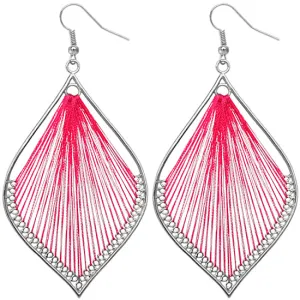 Pink Woven Thread Teardrop Earrings