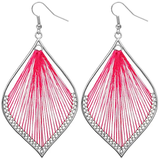 Pink Woven Thread Teardrop Earrings