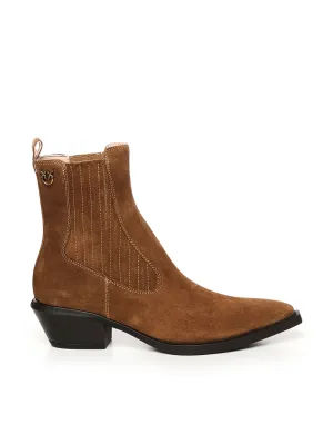 Pinko Brown Suede Ankle Cowboy Boots