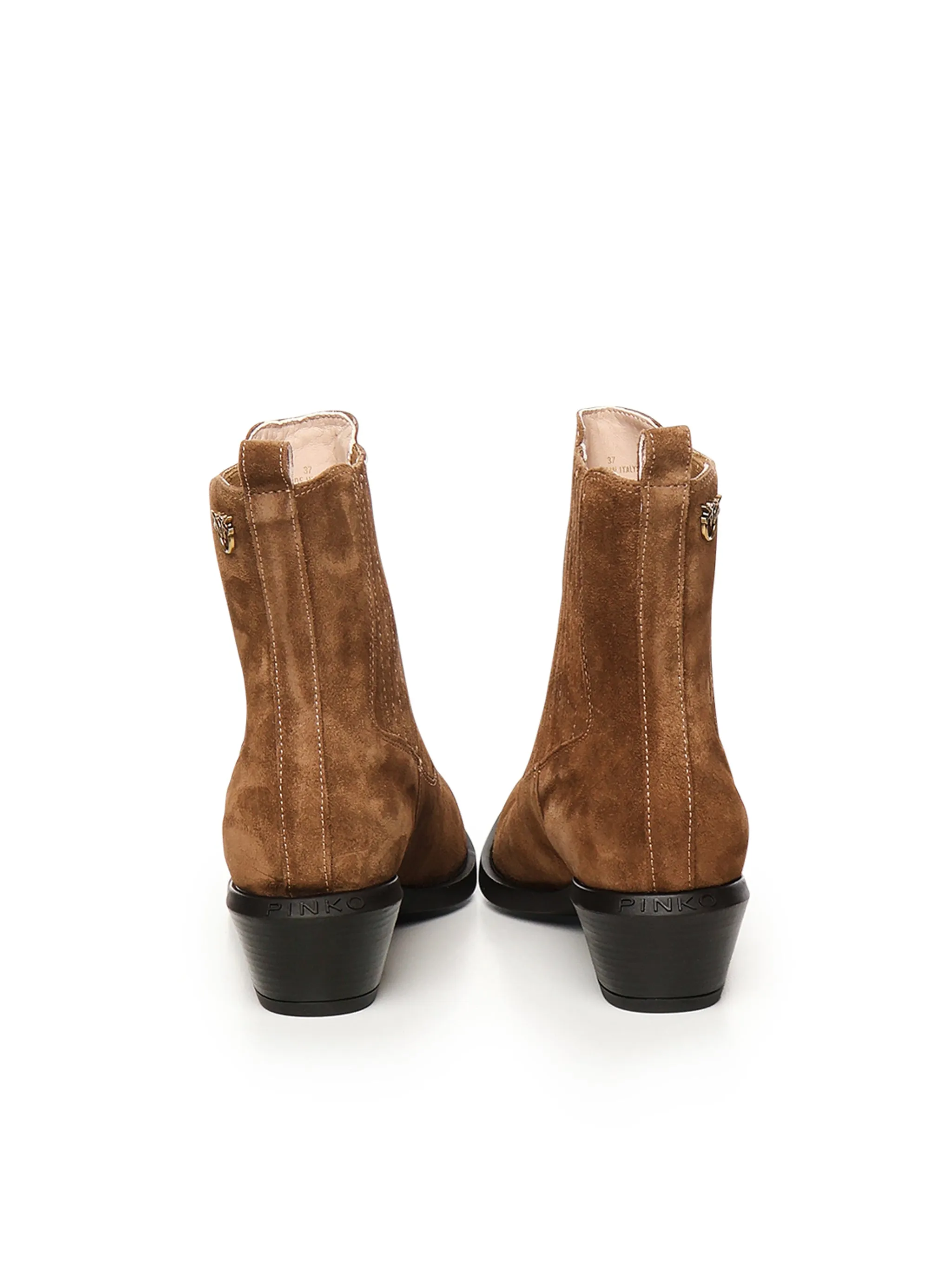 Pinko Brown Suede Ankle Cowboy Boots